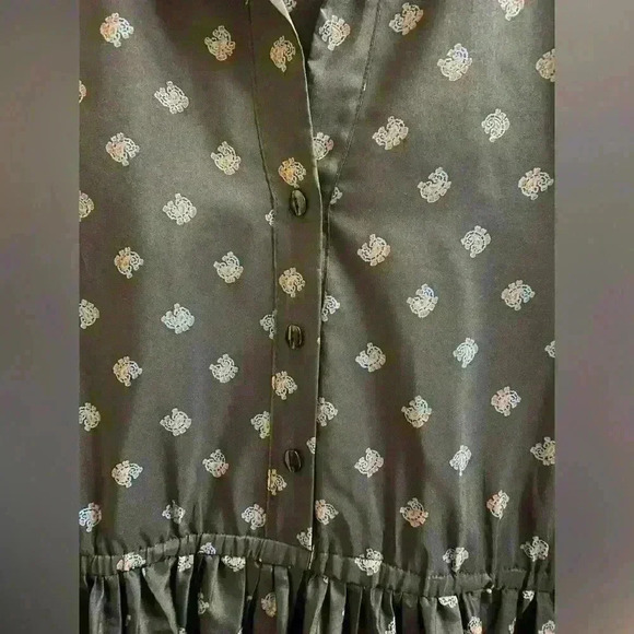 Vintage Black Collard Dress Paisley & Designs Elastic Waist Long Sleeve Button - Picture 10 of 10